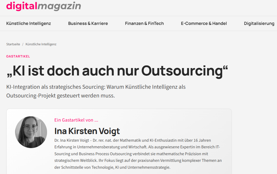 "KI ist doch auch nur Outsourcing" - Lesen Sie meinen Artikel im DigitalMagazin
