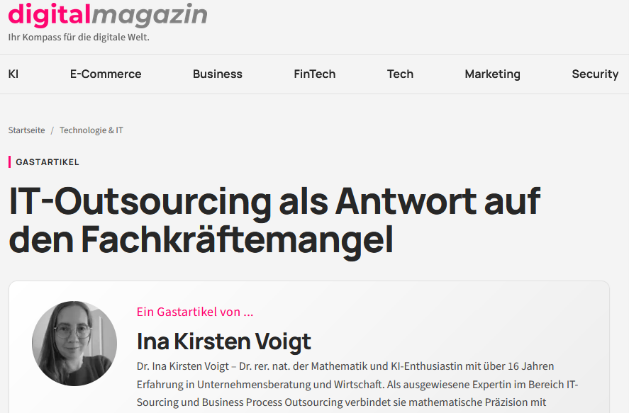IT-Outsourcing als Antwort auf den Fachkräftemangel - Mein Artikel im DigitalMagazin